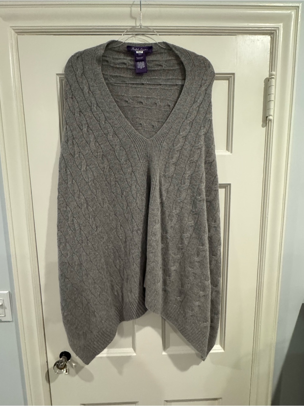 Ralph Lauren Purple Label Gray Cashmere Cable-Knit V-Neck Cape